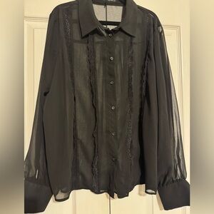 Zara L Sheer and Lace Button Up Blouse